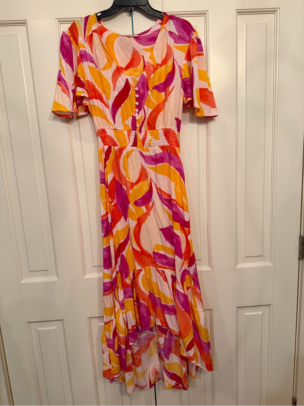 Abstract Hi Lo Dress in Pink, Orange & Yellow by Abel the Label